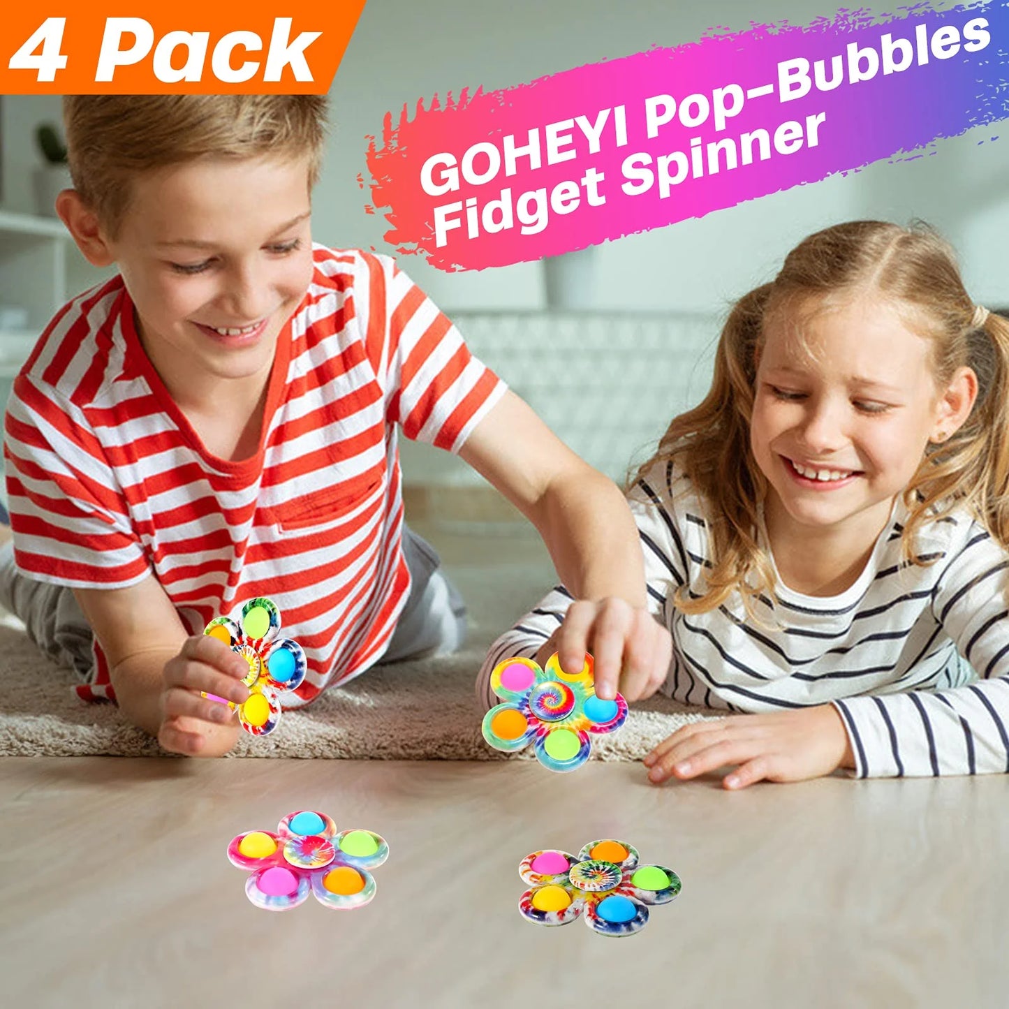 Pop It Fidget Spinner Toys 4 Pack, Simple Dimple Fidget Toy, Pop Its Fidget Pack-Push Pop Bubble Sensory Toys Set for Kids, Fidget Pack ADHD Stress Relief Fidget Pack with Pop Hand