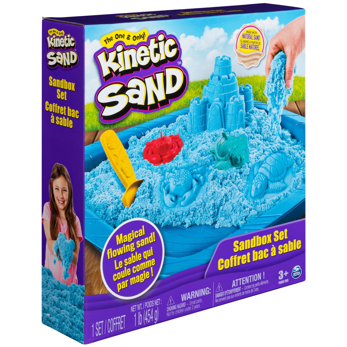 , Sandbox Set Kids Toy with 1Lb All-Natural Blue and 3 Molds, Sensory Toys for Kids Ages 3 and Up