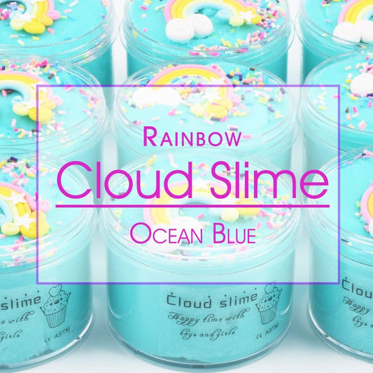 Rainbow Cloud Ocean Blue Premade Snow Slime 7OZ/200ML - Scented Silk Mud with Charm