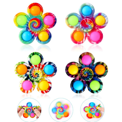 Pop It Fidget Spinner Toys 4 Pack, Simple Dimple Fidget Toy, Pop Its Fidget Pack-Push Pop Bubble Sensory Toys Set for Kids, Fidget Pack ADHD Stress Relief Fidget Pack with Pop Hand