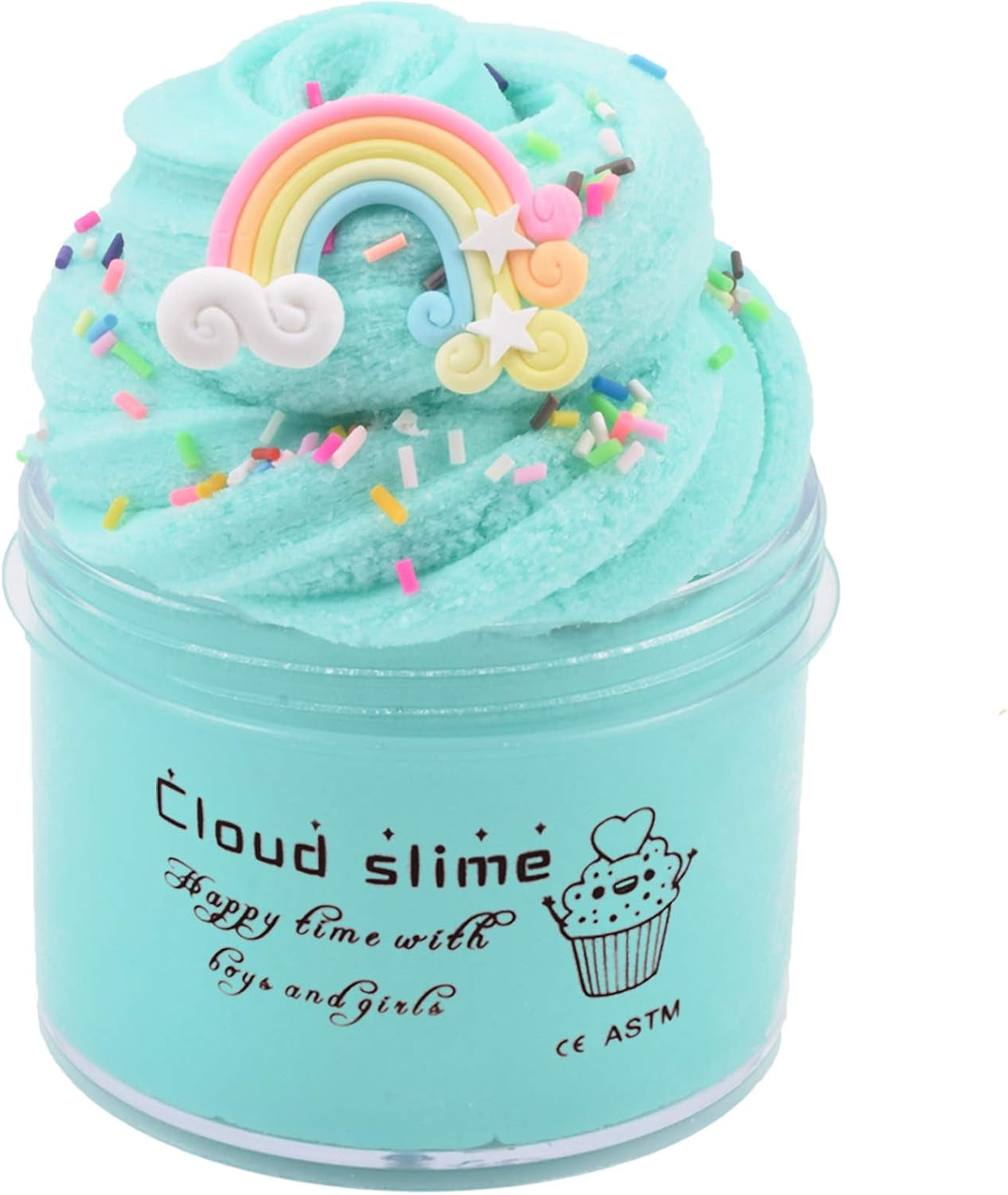 Rainbow Cloud Ocean Blue Premade Snow Slime 7OZ/200ML - Scented Silk Mud with Charm