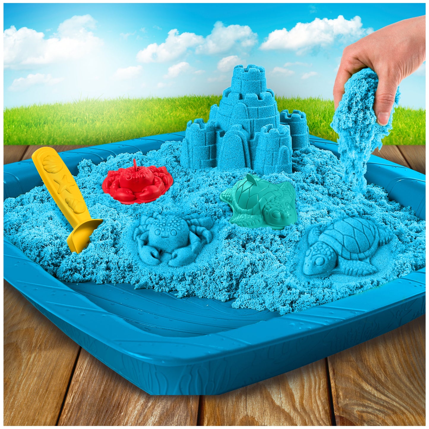 , Sandbox Set Kids Toy with 1Lb All-Natural Blue  and 3 Molds, Sensory Toys for Kids Ages 3 and Up