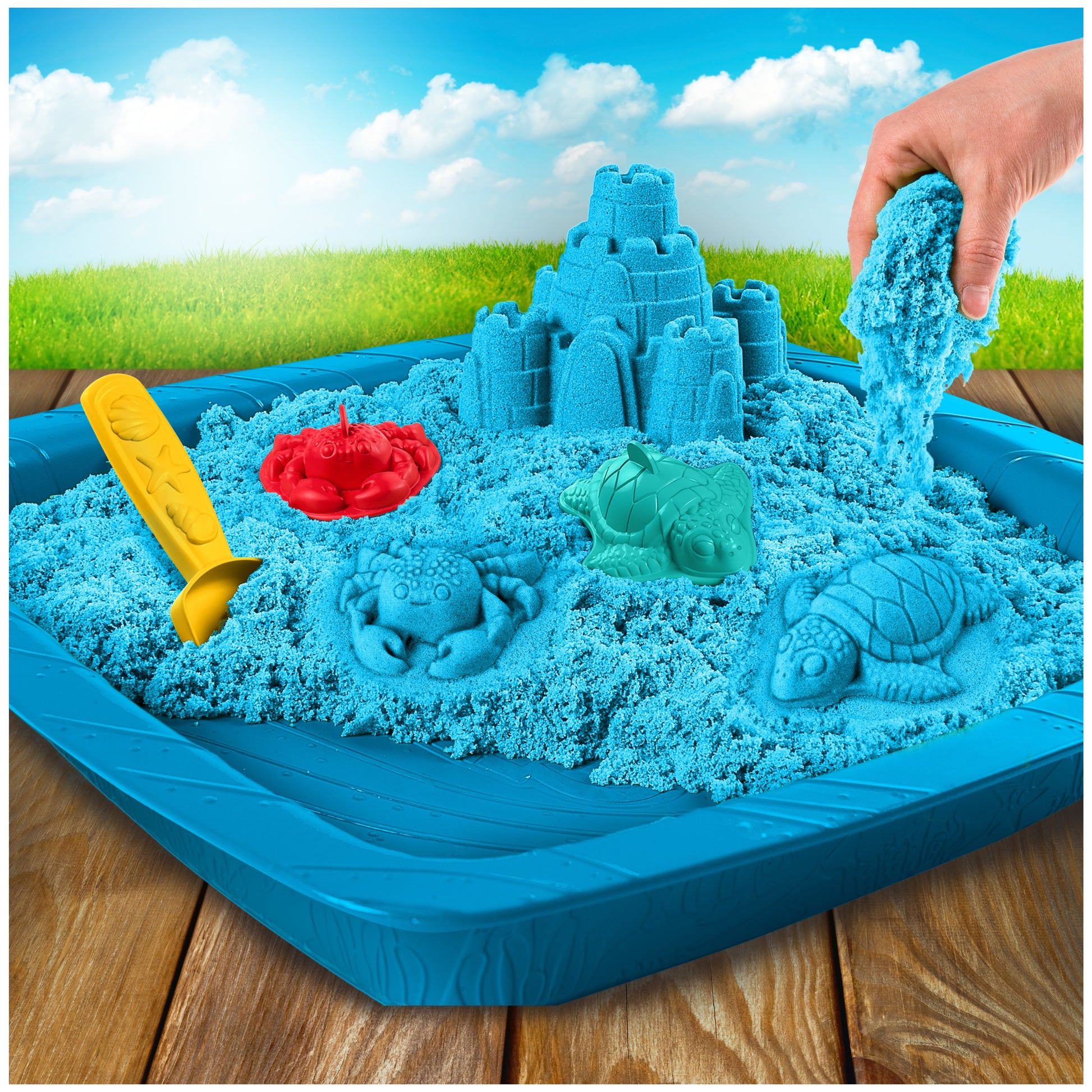 , Sandbox Set Kids Toy with 1Lb All-Natural Blue  and 3 Molds, Sensory Toys for Kids Ages 3 and Up