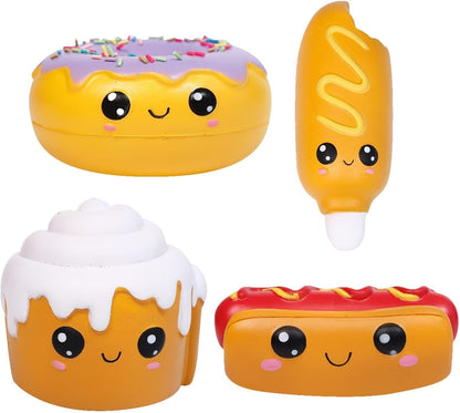 4 Pcs Squishies Hot Dog Cake Bread Donut Kawaii Scented Soft Slow Rising Squeeze Stress Relief Kids Toy Xmas Stocking Stuffers Ideas