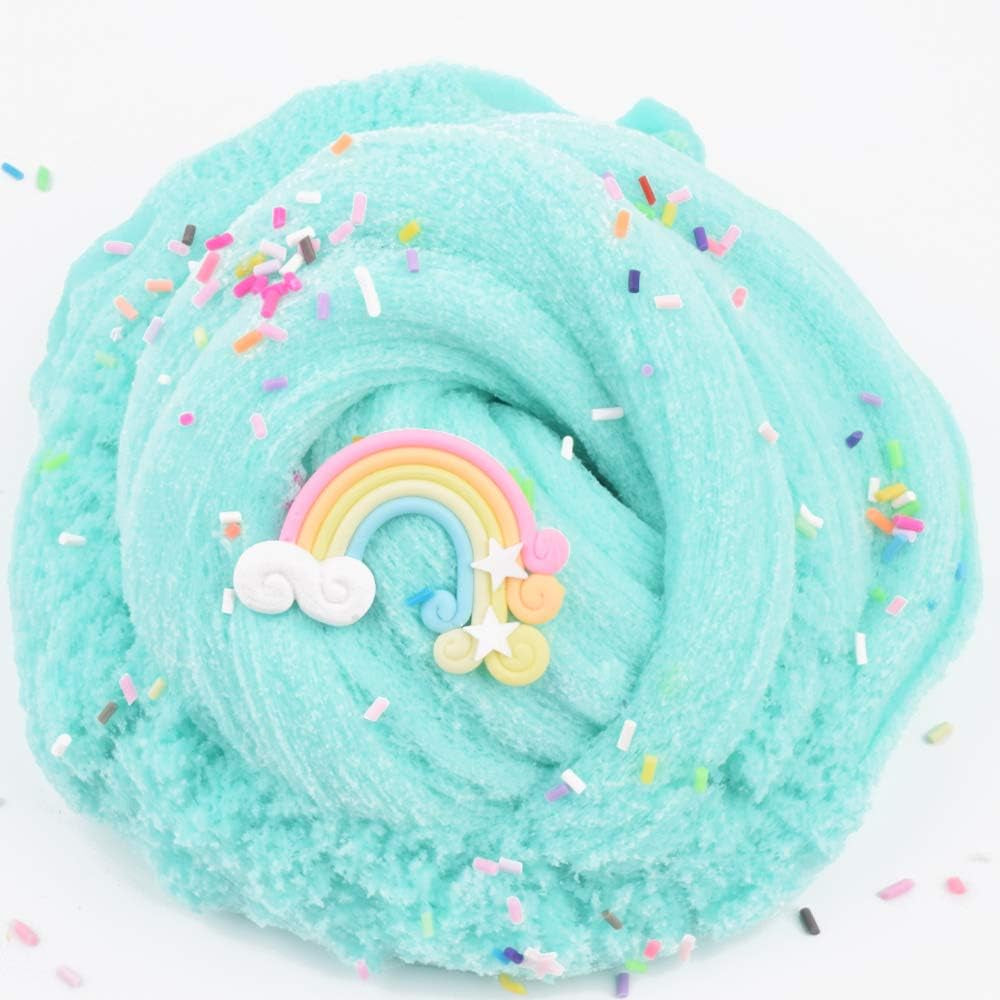 Rainbow Cloud Ocean Blue Premade Snow Slime 7OZ/200ML - Scented Silk Mud with Charm