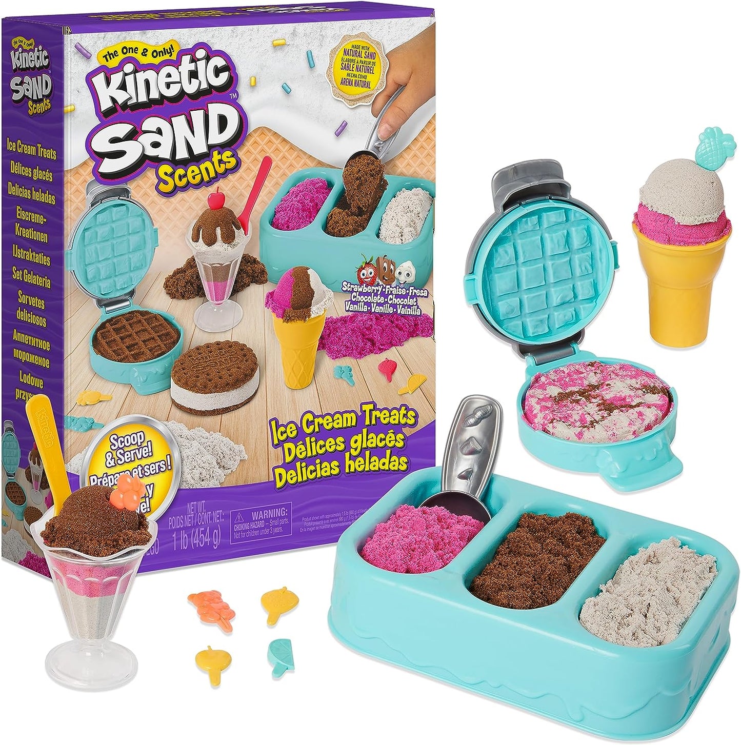 Scents, Ice Cream Treats Playset with 3 Colors Scented Play Sand & 6 Tools, Sensory Toys for Kids Ages 3 and Up