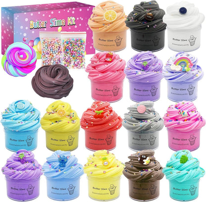 15 Pack Butter Slime Kit, with Mint Slime, Watermelon Slime, Coffee Slime, Lemon, etc.