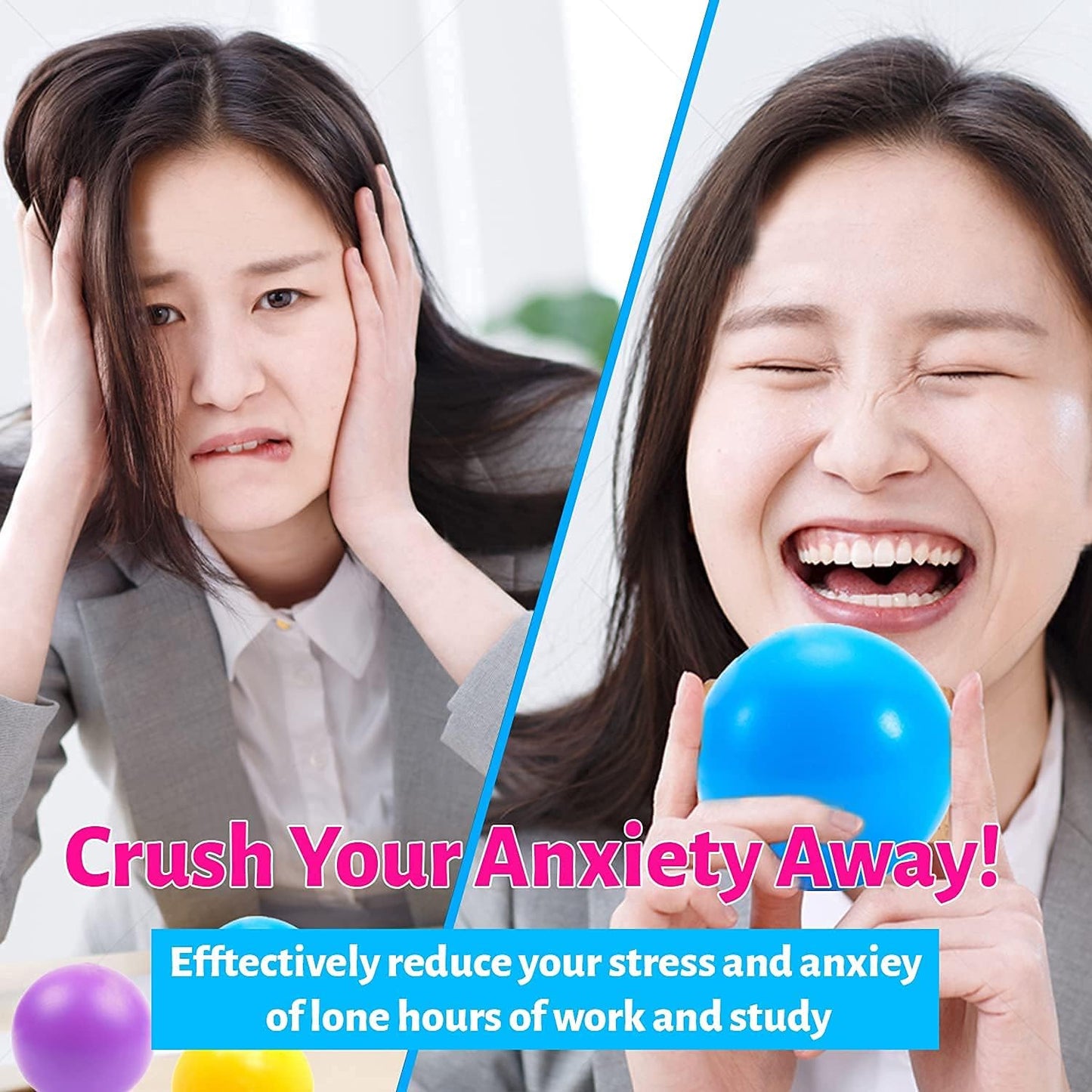 Stress Balls for Adults and Kids - 3Pk Squishy Stress Ball Fidget Toys, anti Stress Sensory Ball Squeeze Toys