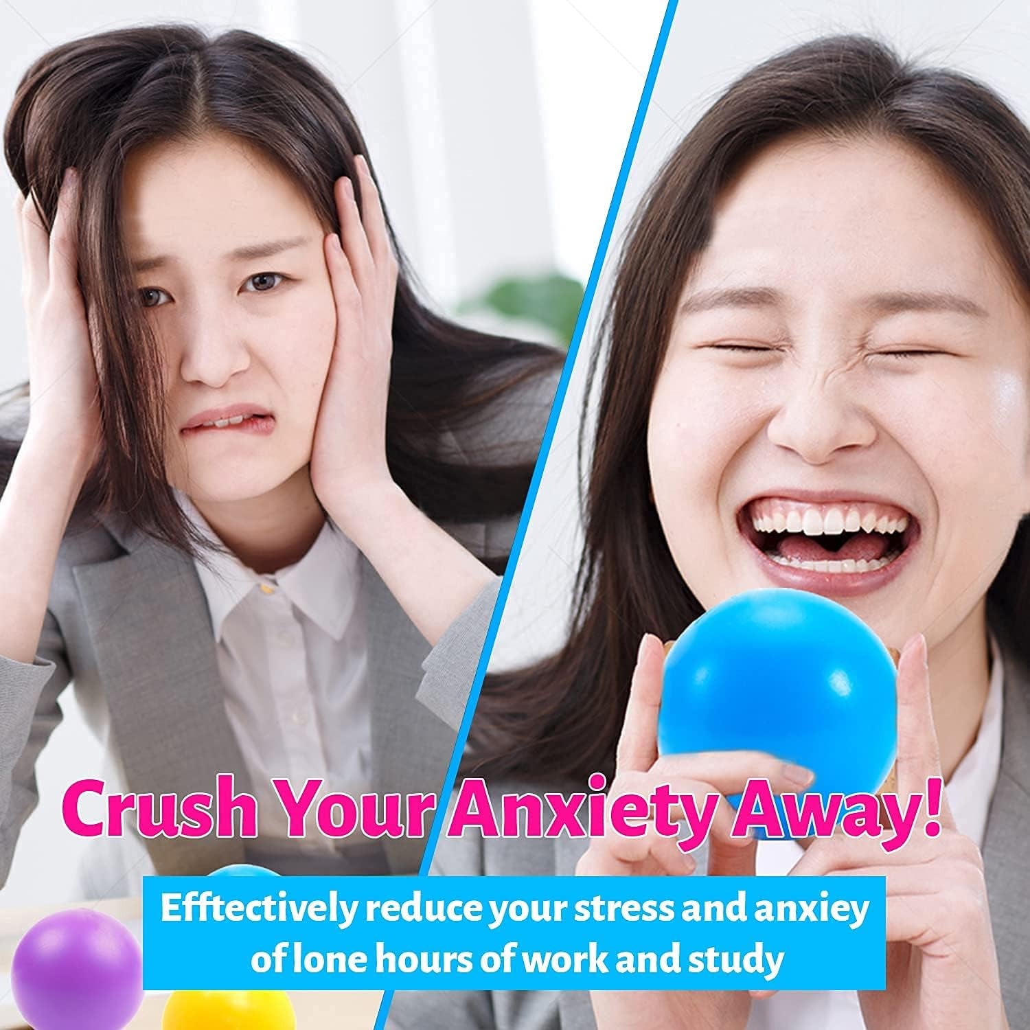 Stress Balls for Adults and Kids - 3Pk Squishy Stress Ball Fidget Toys, anti Stress Sensory Ball Squeeze Toys