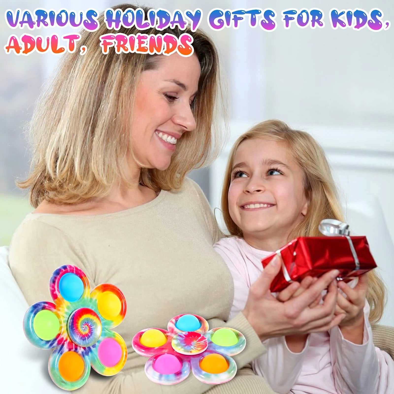 Pop It Fidget Spinner Toys 4 Pack, Simple Dimple Fidget Toy, Pop Its Fidget Pack-Push Pop Bubble Sensory Toys Set for Kids, Fidget Pack ADHD Stress Relief Fidget Pack with Pop Hand