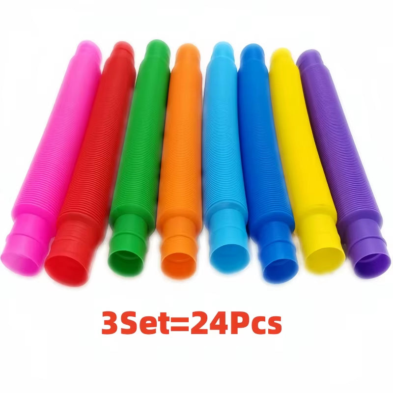 3Pcs/24Pcs Set Flexible Plastic Color Telescopic Tube Pop Tube Stretch Tube Bellows Children Adult Decompression Toys