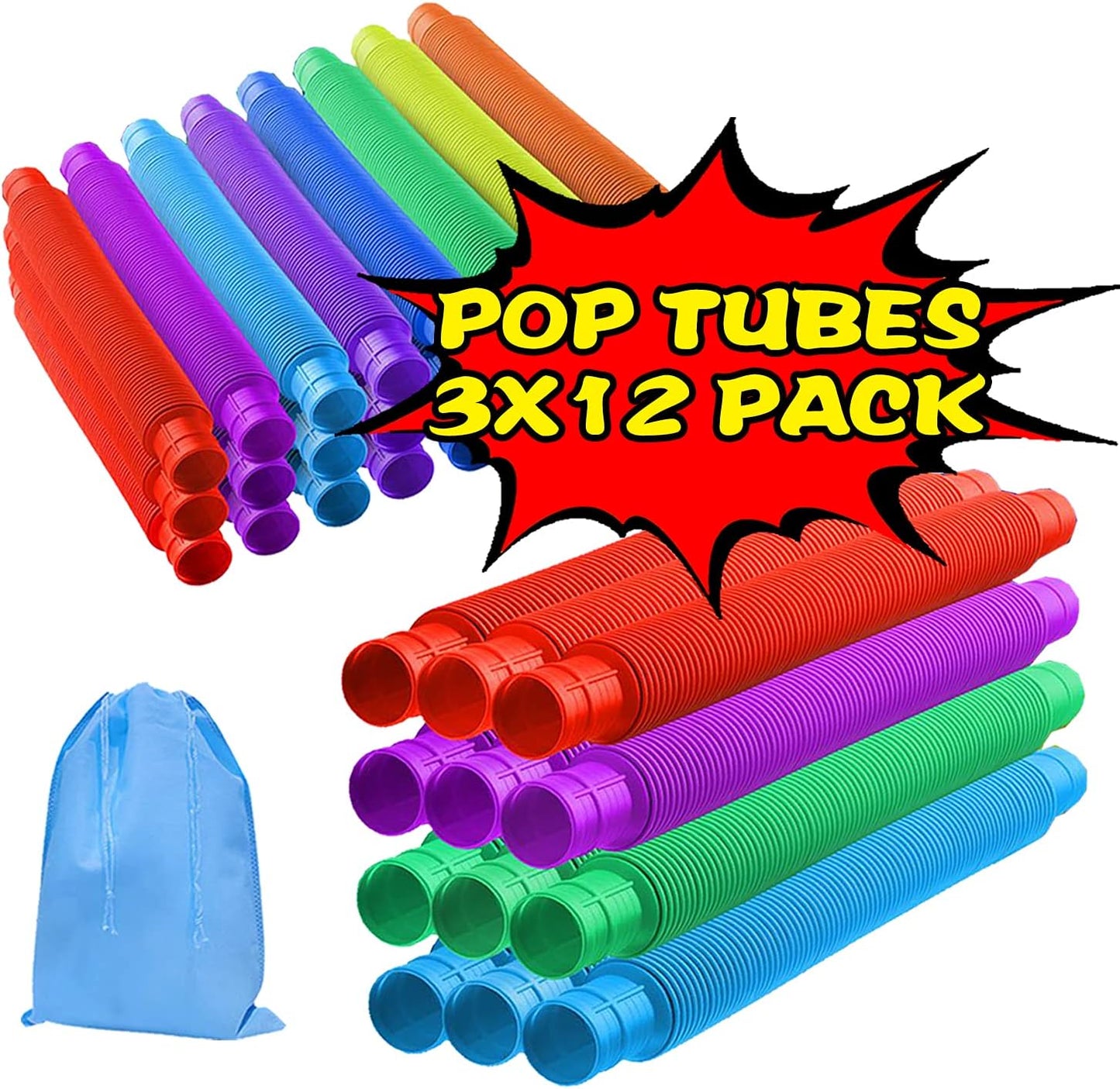 Easter Baskets Gifts for Kids Pop Tube Fidget Toys 36Psc for Kids, Idea Toy Pop Tubes, Pull Pop Tubes to Relieve Stress and Anxiety for Children & Adults
