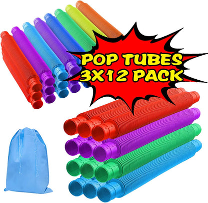 Easter Baskets Gifts for Kids Pop Tube Fidget Toys 36Psc for Kids, Idea Toy Pop Tubes, Pull Pop Tubes to Relieve Stress and Anxiety for Children & Adults