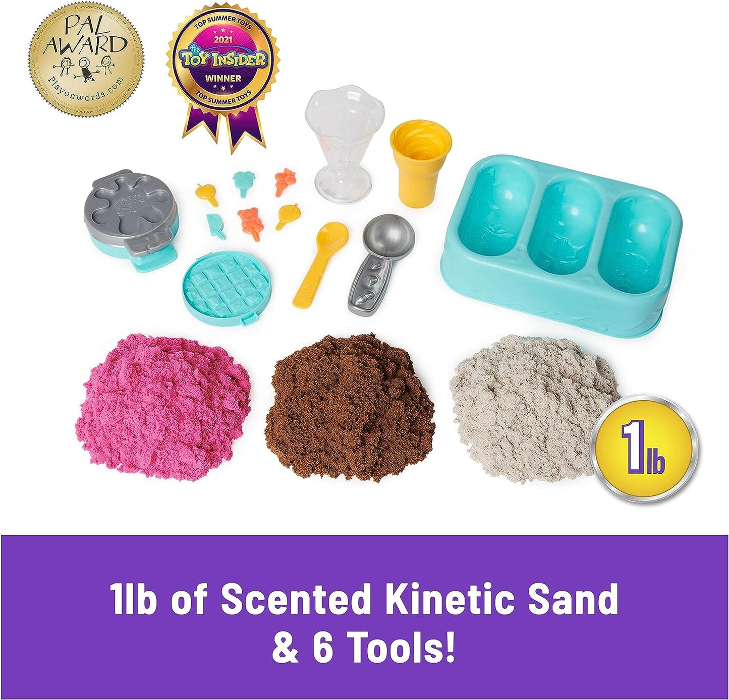 Scents, Ice Cream Treats Playset with 3 Colors Scented Play Sand & 6 Tools, Sensory Toys for Kids Ages 3 and Up