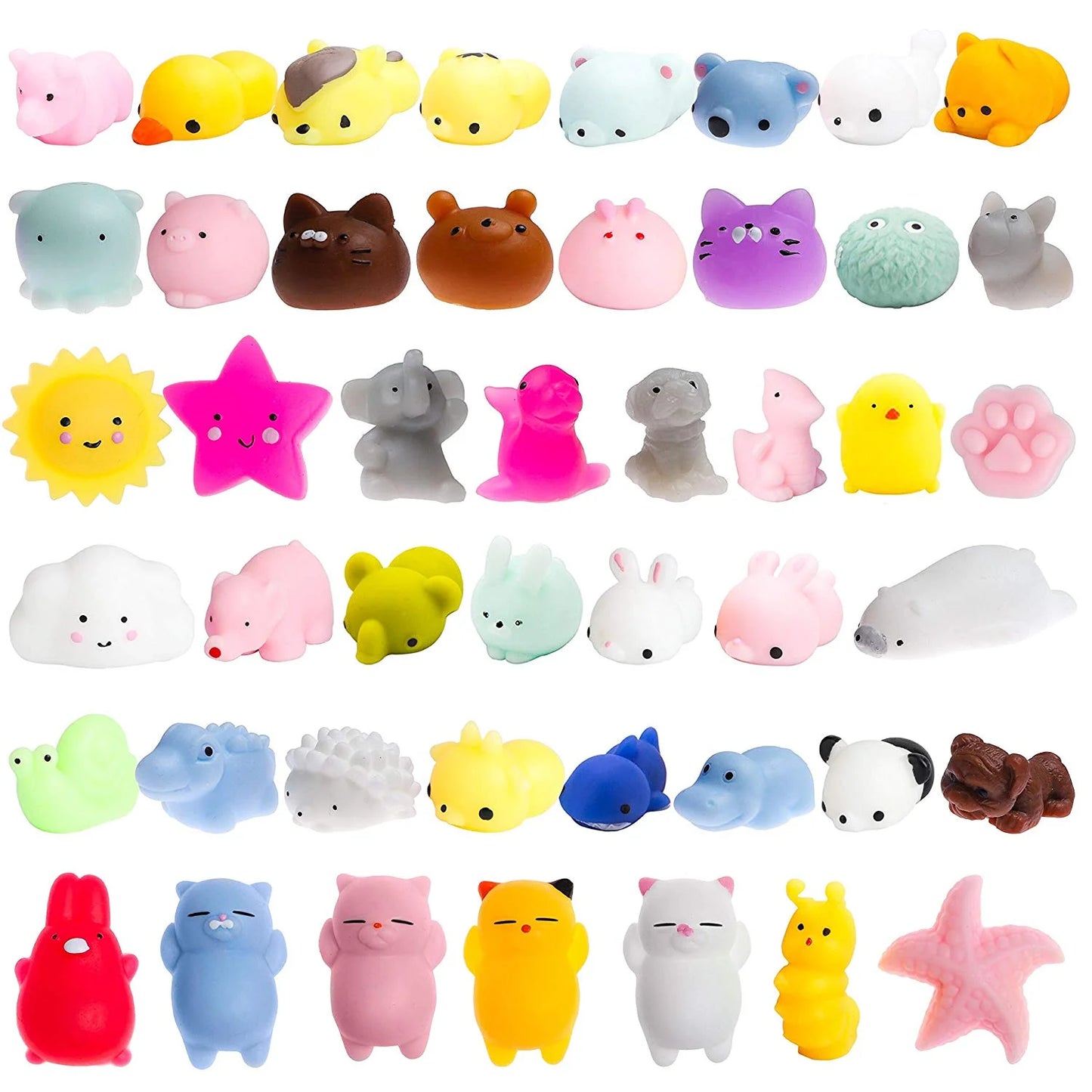 Squishy Toys Party Favors for Kids - Squishys 36 Pack Mini Mochi Squishies, Pinata Filler Treasure Box Prizes Classroom Unicorn Cat Stress Reliever Pug Stuffed Animal Silicon Panda Plushies