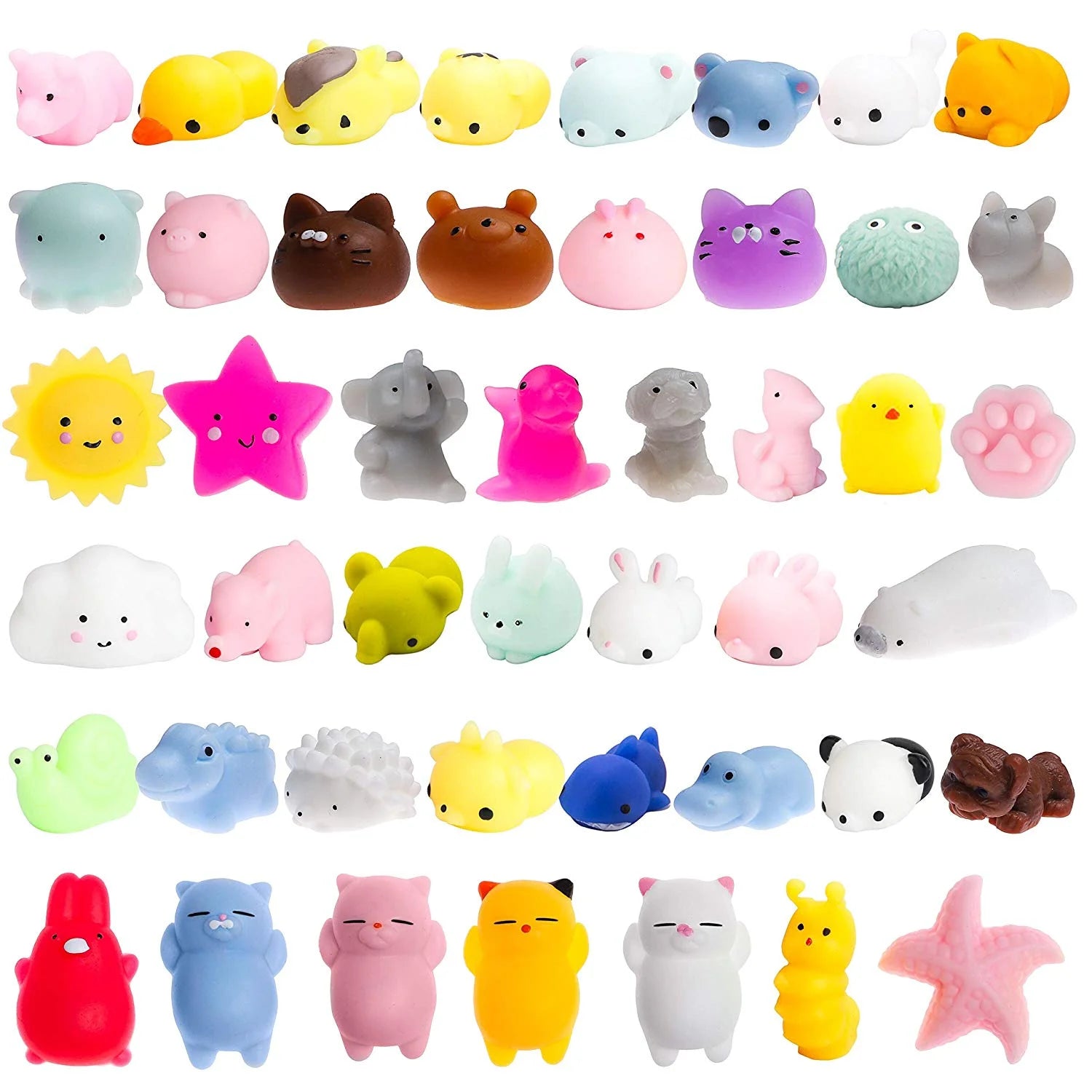 Squishy Toys Party Favors for Kids - Squishys 36 Pack Mini Mochi Squishies, Pinata Filler Treasure Box Prizes Classroom Unicorn Cat Stress Reliever Pug Stuffed Animal Silicon Panda Plushies