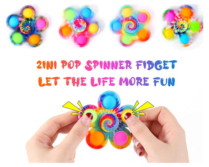 Pop It Fidget Spinner Toys 4 Pack, Simple Dimple Fidget Toy, Pop Its Fidget Pack-Push Pop Bubble Sensory Toys Set for Kids, Fidget Pack ADHD Stress Relief Fidget Pack with Pop Hand