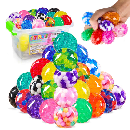 24 Pack Squishies Party Favors for Adults Mini Stress Ball Fidget Toys for Kids, Stress Relief Orbeez Anxiety Calming Squeeze Balls, Prize (1.57")