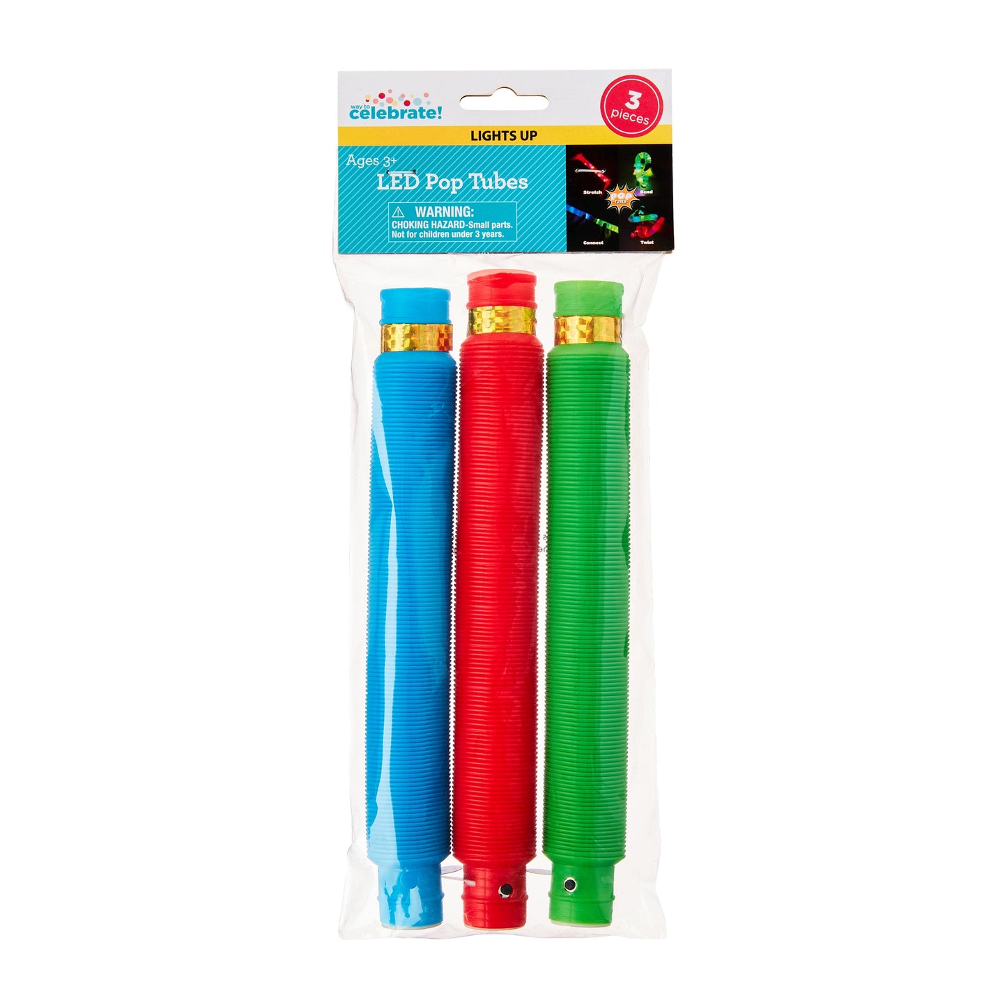 Multi-Color Light-Up LED Pop Tube Party Favors, 3 Count, by