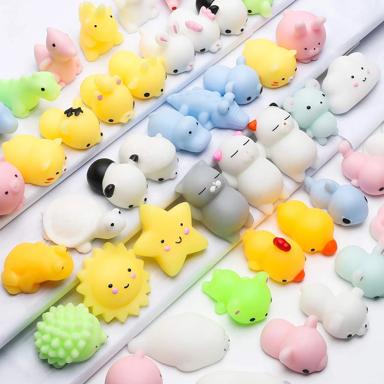 Squishy Toys Party Favors for Kids - Squishys 36 Pack Mini Mochi Squishies, Pinata Filler Treasure Box Prizes Classroom Unicorn Cat Stress Reliever Pug Stuffed Animal Silicon Panda Plushies