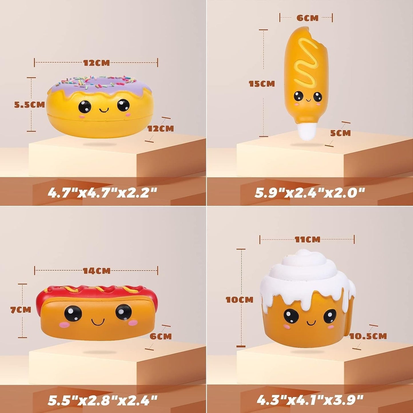 4 Pcs Squishies Hot Dog Cake Bread Donut Kawaii Scented Soft Slow Rising Squeeze Stress Relief Kids Toy Xmas Stocking Stuffers Ideas