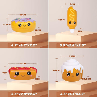 4 Pcs Squishies Hot Dog Cake Bread Donut Kawaii Scented Soft Slow Rising Squeeze Stress Relief Kids Toy Xmas Stocking Stuffers Ideas