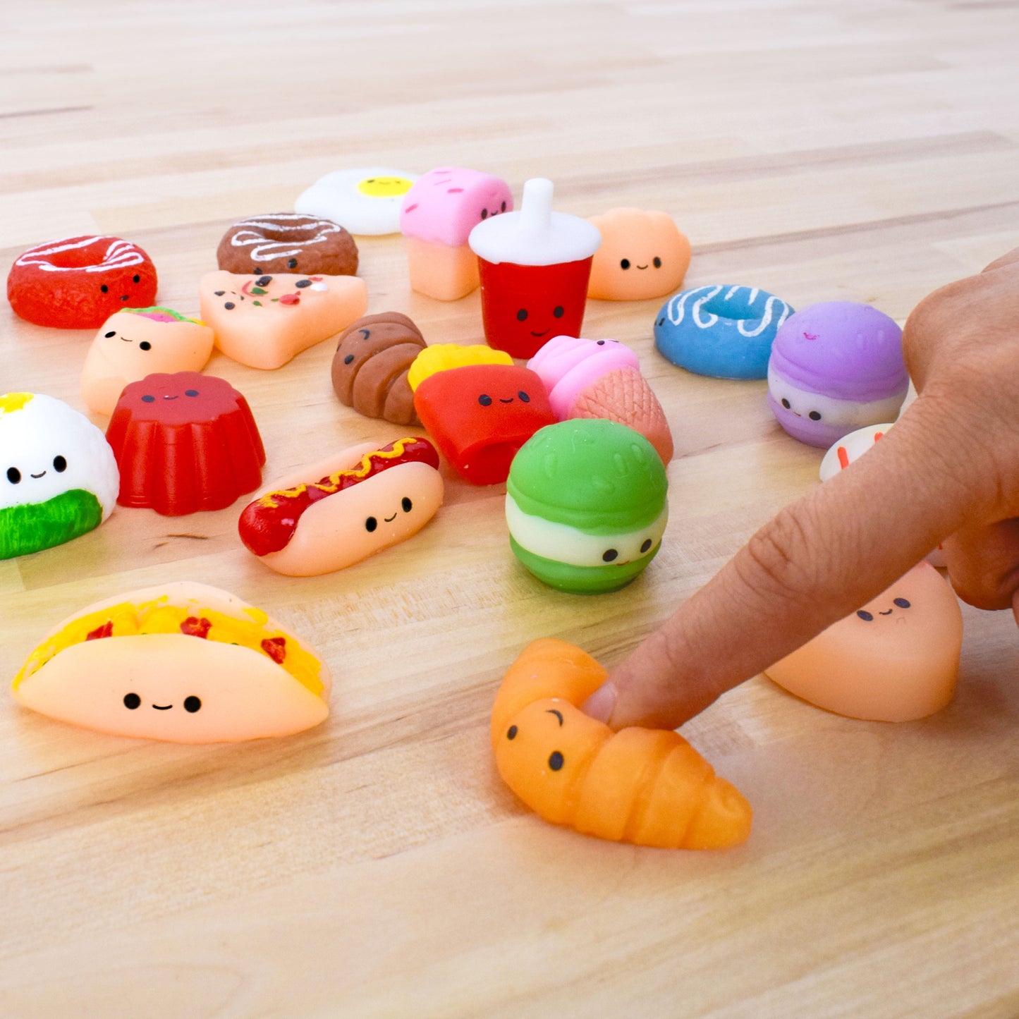 Mini Food Mochi Squishies, 24 Piece Fidget Toys with Storage Container, Children Ages 3+