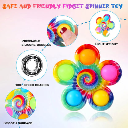 Pop It Fidget Spinner Toys 4 Pack, Simple Dimple Fidget Toy, Pop Its Fidget Pack-Push Pop Bubble Sensory Toys Set for Kids, Fidget Pack ADHD Stress Relief Fidget Pack with Pop Hand