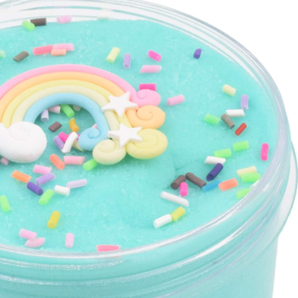Rainbow Cloud Ocean Blue Premade Snow Slime 7OZ/200ML - Scented Silk Mud with Charm