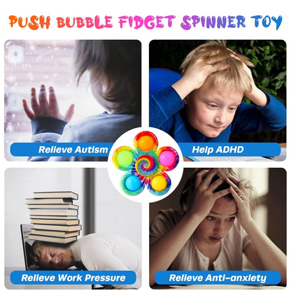 Pop It Fidget Spinner Toys 4 Pack, Simple Dimple Fidget Toy, Pop Its Fidget Pack-Push Pop Bubble Sensory Toys Set for Kids, Fidget Pack ADHD Stress Relief Fidget Pack with Pop Hand