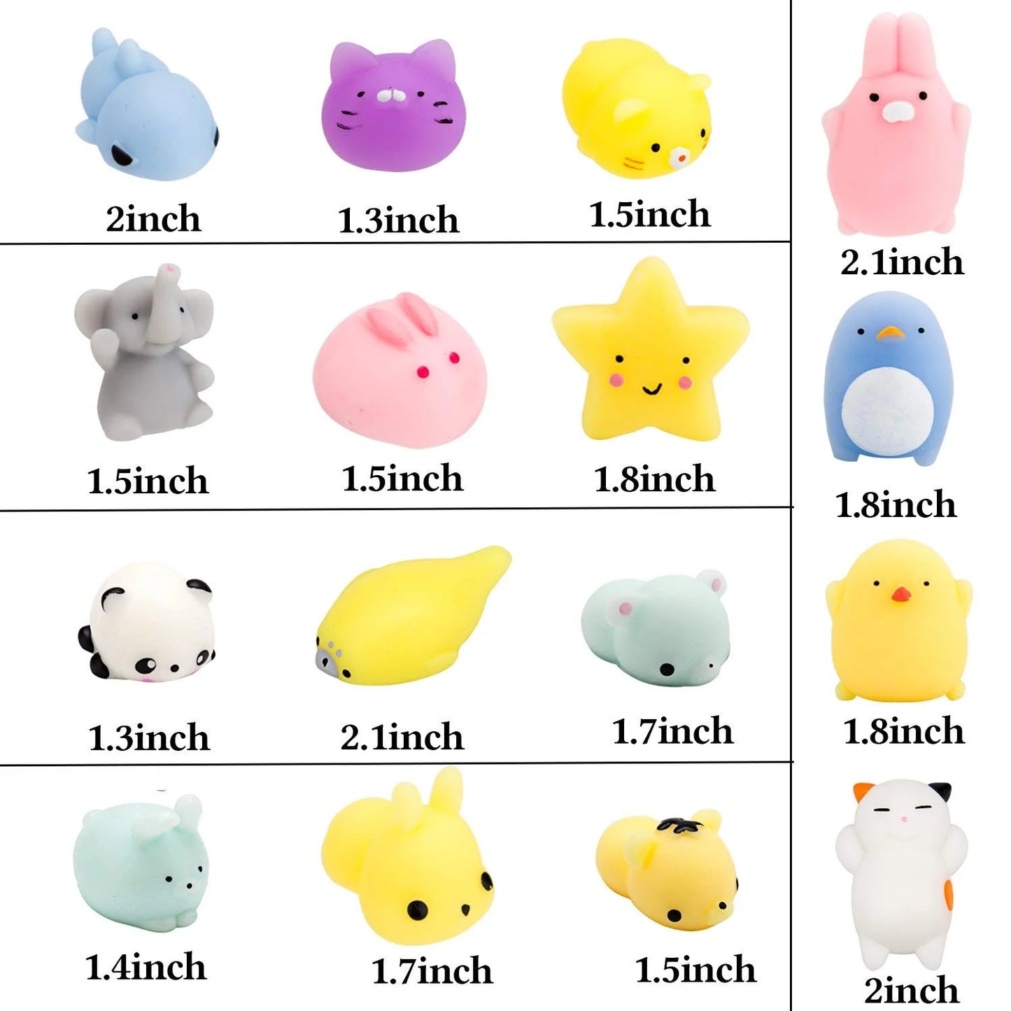 Squishy Toys Party Favors for Kids - Squishys 36 Pack Mini Mochi Squishies, Pinata Filler Treasure Box Prizes Classroom Unicorn Cat Stress Reliever Pug Stuffed Animal Silicon Panda Plushies