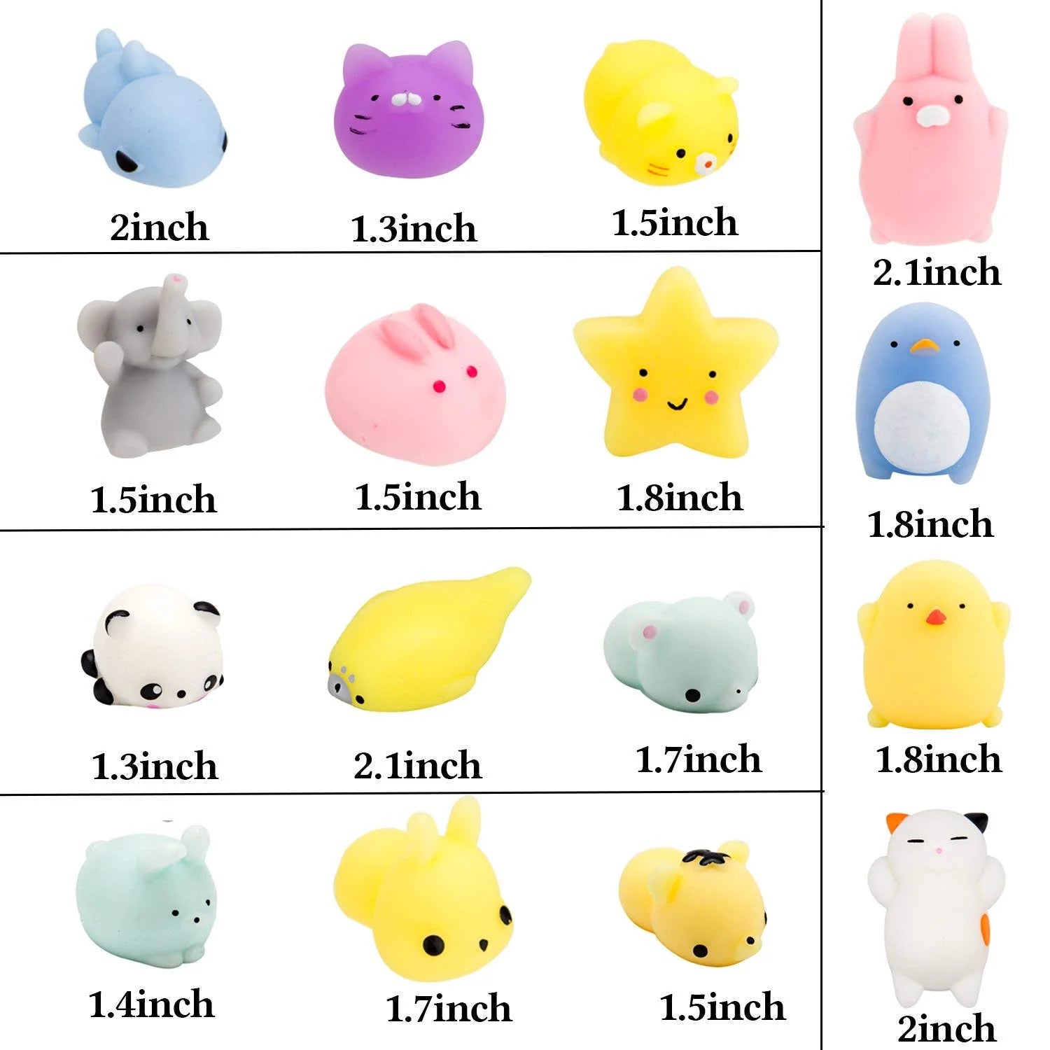 Squishy Toys Party Favors for Kids - Squishys 36 Pack Mini Mochi Squishies, Pinata Filler Treasure Box Prizes Classroom Unicorn Cat Stress Reliever Pug Stuffed Animal Silicon Panda Plushies