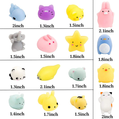Squishy Toys Party Favors for Kids - Squishys 36 Pack Mini Mochi Squishies, Pinata Filler Treasure Box Prizes Classroom Unicorn Cat Stress Reliever Pug Stuffed Animal Silicon Panda Plushies