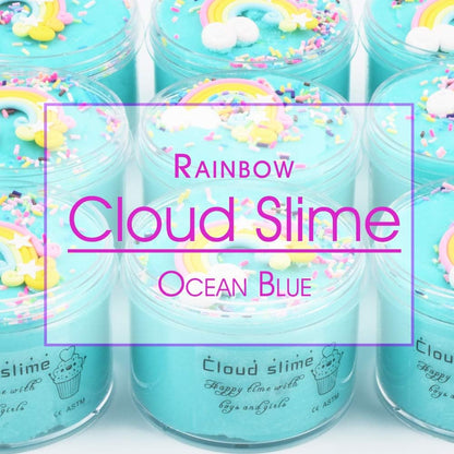 Rainbow Cloud Ocean Blue Premade Snow Slime 7OZ/200ML - Scented Silk Mud with Charm