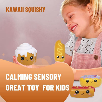 4 Pcs Squishies Hot Dog Cake Bread Donut Kawaii Scented Soft Slow Rising Squeeze Stress Relief Kids Toy Xmas Stocking Stuffers Ideas